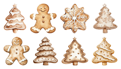 PNG Festive gingerbread cookies collection, element set on transparent background