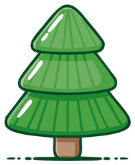 Illustration of a Green Evergreen Tree with Brown Trunk on White Background