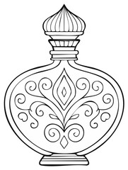 Obraz premium Ornamental vessel or perfume bottle with dome lid, decorative flourishes line art