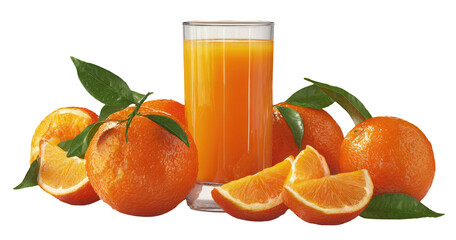 Orange juice and fresh oranges