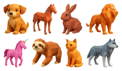 PNG Colorful geometric animal models, element set on transparent background