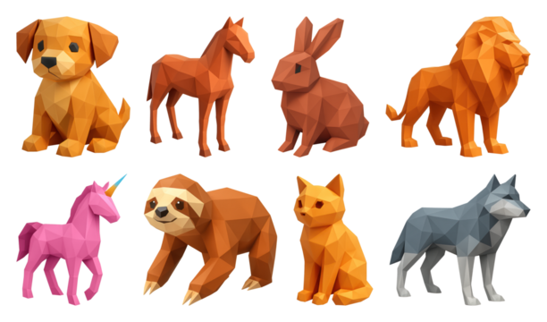 PNG Colorful geometric animal models, element set on transparent background