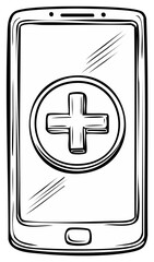 Obraz premium Hand drawn illustration of a smartphone with a medical cross icon on screen
