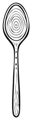 Hand-drawn black and white wooden spoon with natural texture and rustic charm