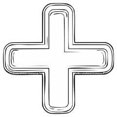 Fototapeta premium Hand drawn plus symbol with rounded edges in black and white doodle style