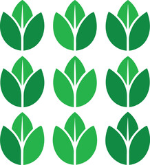 Nine green leaf logos isolated on a representing growth nature and organic products
