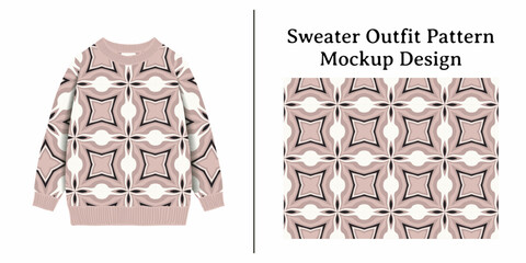 A detailed sweater outfit pattern mockup design showcasing a repeating geometric motif.