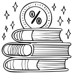 Obraz premium Books Stack and Discount Symbol Drawing, Education, Learning, Savings