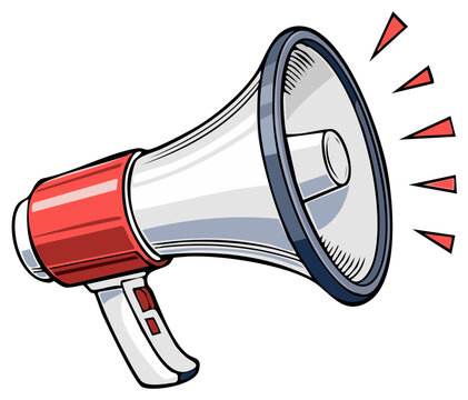 Cartoon style megaphone with sound waves illustration