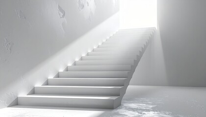 Obraz premium Modern 3d open door leading to an abstract stairway to the sky inside a room, a concept of success
