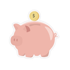 Cute pink piggy bank with gold coin icon. Ideal for savings, finance, budgeting, banking, and money management themes. Clean vector style for apps, infographics, and educational use.
