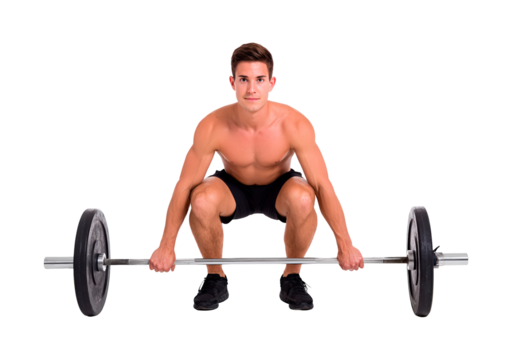 Man weightlifter preparing to lift barbell on transparent background, PNG - Powered by Adobe