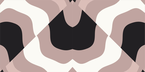 An Abstract Pattern Featuring Intersecting Wavy Bands in Neutral Tones and Geometric Divisions.