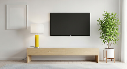 Modern living room interior design with flat screen tv and minimalist furniture