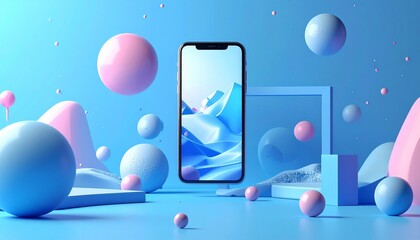 Digital vector illustration of a blue Christmas tree decorated with communication icons and balls on a white background