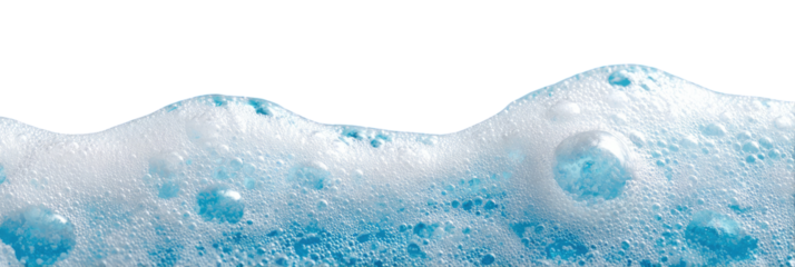 Frothy, textured light blue substance