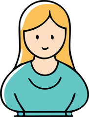 Charming cartoon blonde woman character simple drawing happy face casual outfit apparel graphic element