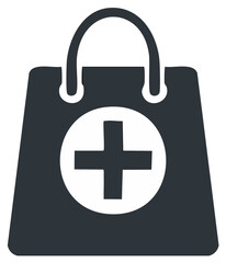 Obraz premium Medical Purchase: Icon of Health Cross Symbol on Dark Shopping Bag for Pharmaceutical, Healthcare, First Aid.