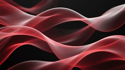 Obraz premium Flowing Red Transparent Wave Ribbons on Dark Background with Smooth Curves and Elegant Minimal Abstract Design