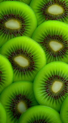 Close-up of sliced fresh green kiwi fruit background. 

