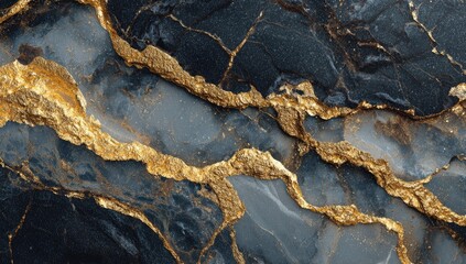 Dark, veined marble texture with striking gold accents;  the gold appears inlaid within the stone's natural fissures and crevices, creating a luxurious, opulent effect