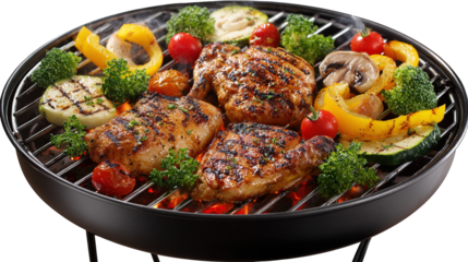 Traditional Wood-Fired BBQ Grill with Juicy Steaks Cooking Over Open Flames