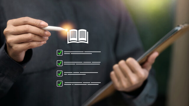 Learning checklist on tablet with stylus, course planning and training compliance