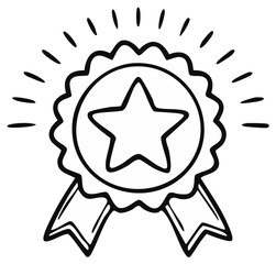 Fototapeta premium Hand-drawn badge illustration with a star, ribbons, and radiating lines.