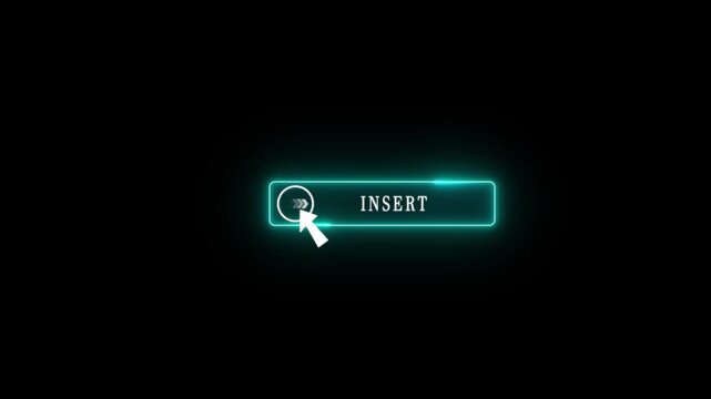 Glowing neon blue color white text cursor animation. design is insert button vector sign, symbol, pointing towards download button in looping with transparent.4k Graphic Animation..