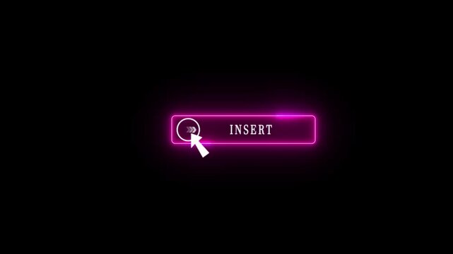 Glowing neon blue color white text cursor animation. design is insert button vector sign, symbol, pointing towards download button in looping with transparent.4k Graphic Animation..