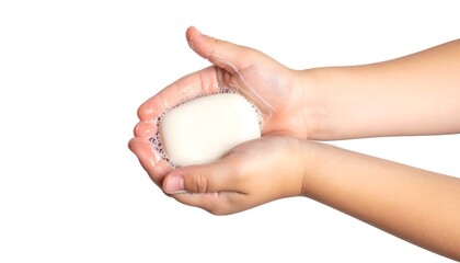 Child hands holding soap