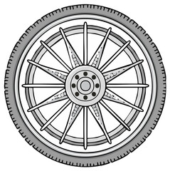 Fototapeta premium Detailed illustration of a bicycle wheel featuring tire and spokes