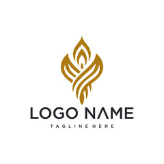Elegant golden abstract logo design with floral or flame-like shape.