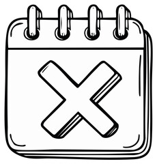 Fototapeta premium Black and white doodle calendar page with large cross indicating cancellation or removal event