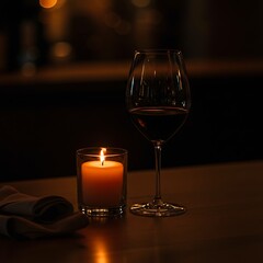 Wine Glass and Candlelight Creates a Cozy and Romantic Evening