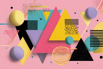Abstract geometric shapes, pastel colors, textured background