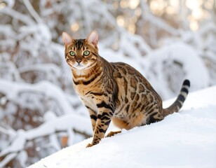 Bengal cat in snowy forest (3)