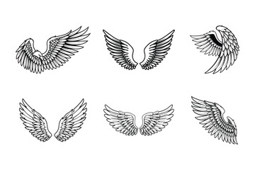 Set of Angel Wings Collection with Feathers – Black and White Tattoo Art