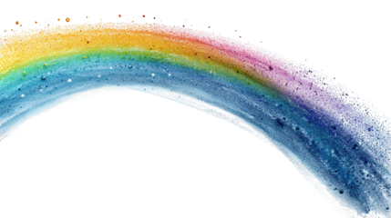 Vibrant rainbow arc with colorful powder splashes isolated on transparent background