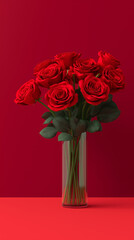 Bouquet of fresh red roses on red background.  
