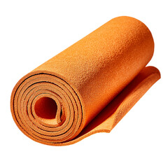 Rolled up orange yoga mat on transparent background