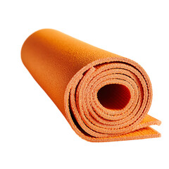 Rolled up orange yoga mat on transparent background