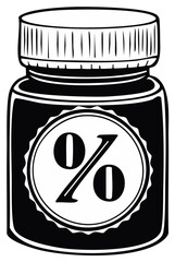 Fototapeta premium Ink Bottle with Zero Percent Icon Black and White Graphic Illustration