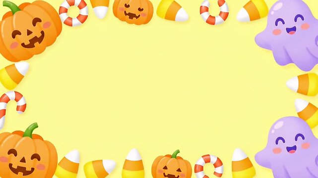 cute halloween frame with pumpkins ghosts candy corn