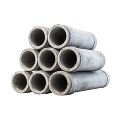 Row of cement pipe are stacked on transparent background