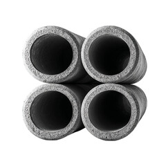 Row of cement pipe are stacked on transparent background