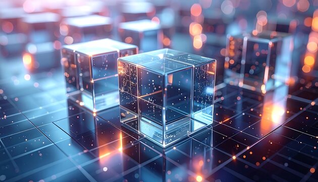 Abstract digital cubes on a futuristic network