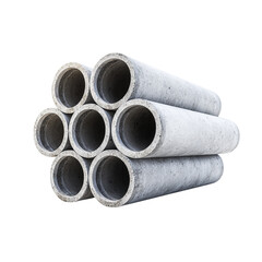 Row of cement pipe are stacked on transparent background