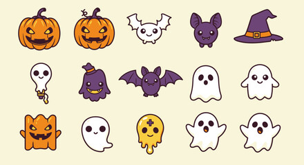 cute Halloween-themed cartoon icons