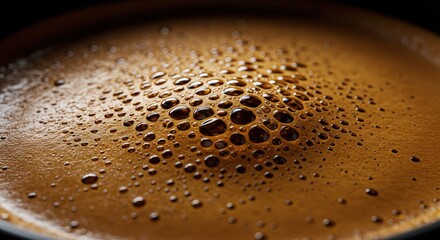 Closeup of frothy brown liquid with visible bubbles and varying sizes